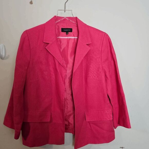 Talbots Open Front 100% Linen Summer Blazer Womens Hot Pink Barbie Core 14 - Picture 1 of 4